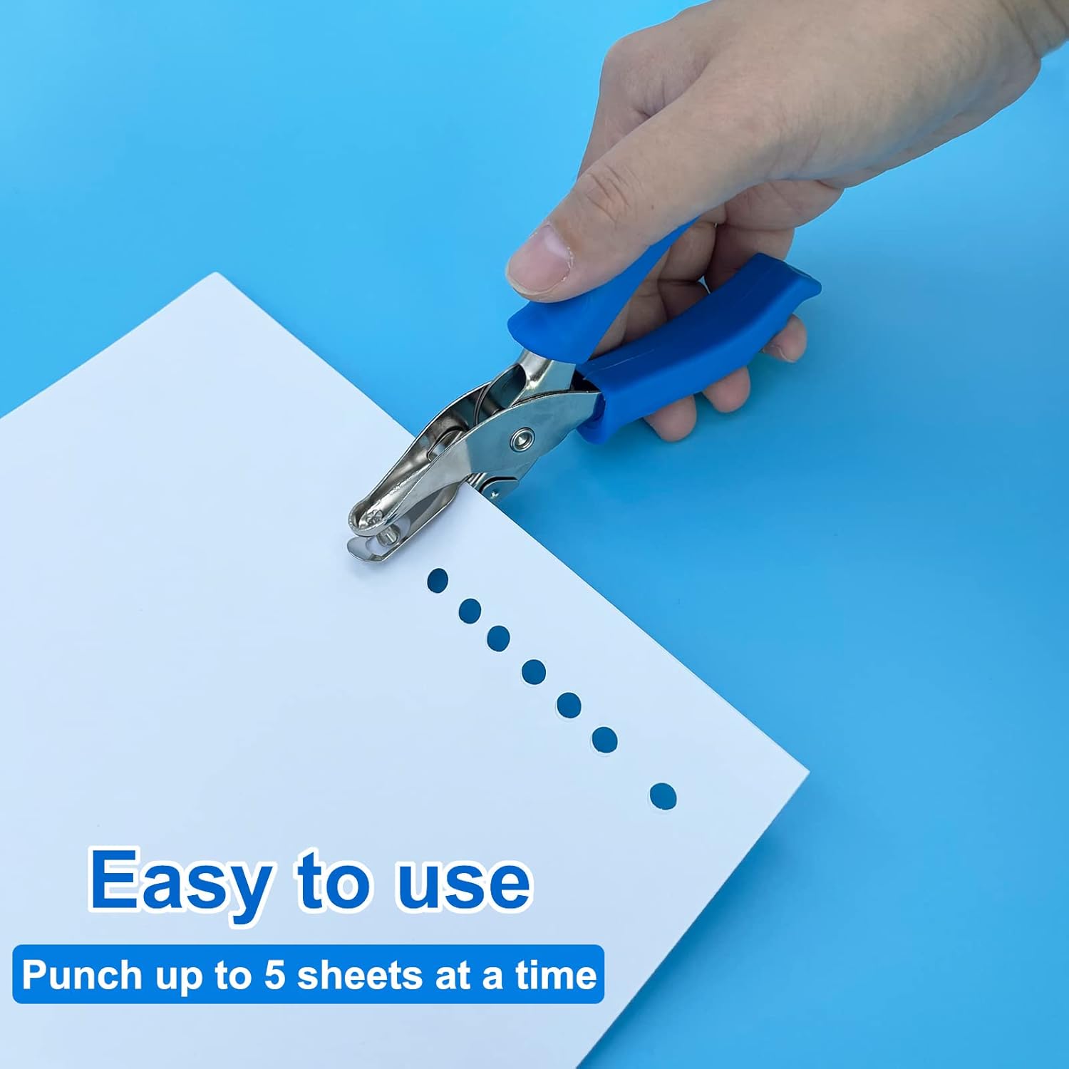 Single Hole Punch 1/4 Paper Hole Puncher for Crafts. One Hole Puncher with Blue Soft Grip Handle for Kids and Adults. Handheld Circle Punch for Paper Crafts in Home. Office. Classroom - Image 4