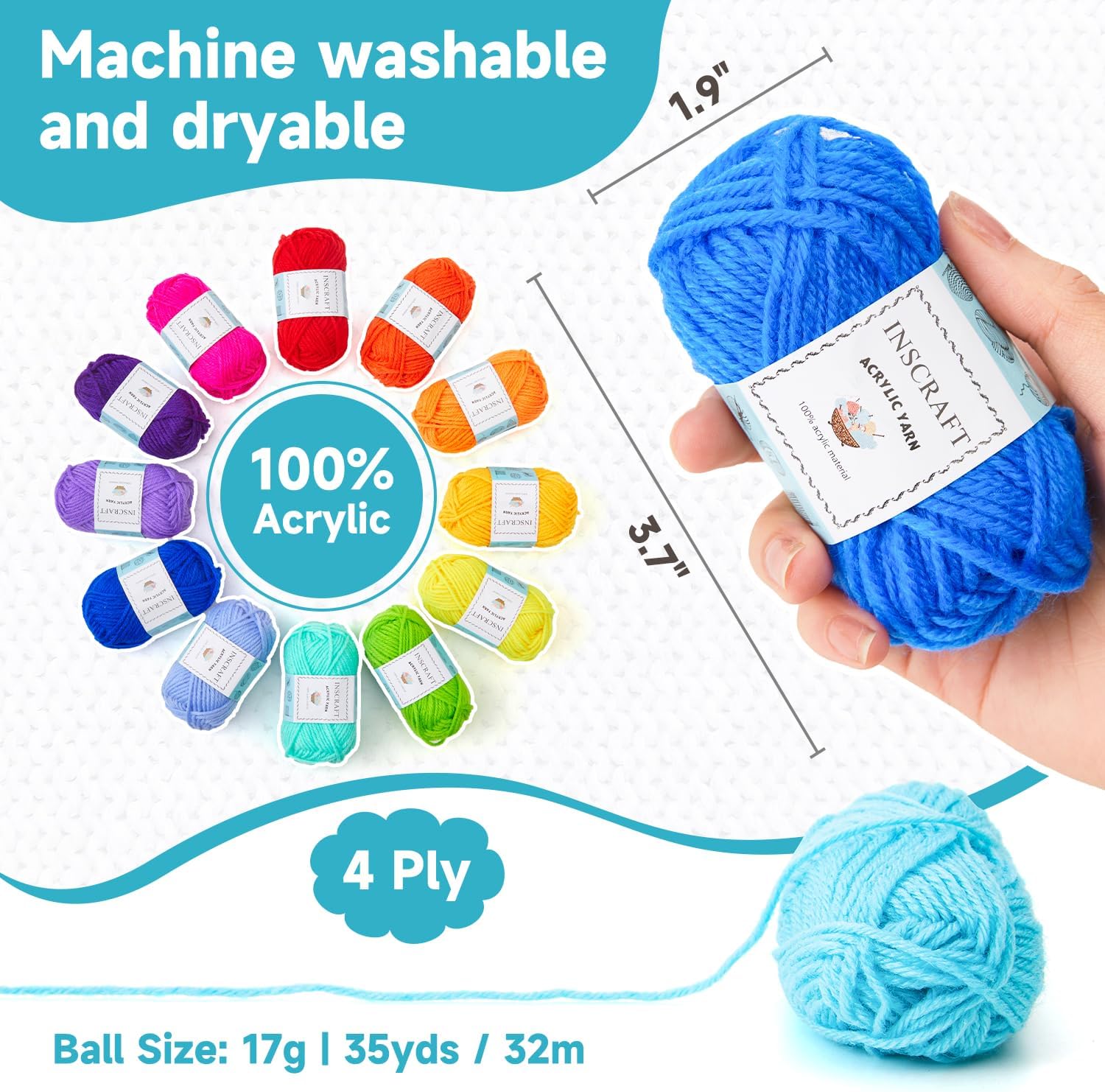 Inscraft 52 Acrylic Yarn Skeins. 1820 Yards 52 Colors. 2 Crochet Hooks. 2 Weaving Needles. 10 Stitch Markers. 1 Bag. for Crocheting & Knitting. Gift Beginners and Adults - Image 4