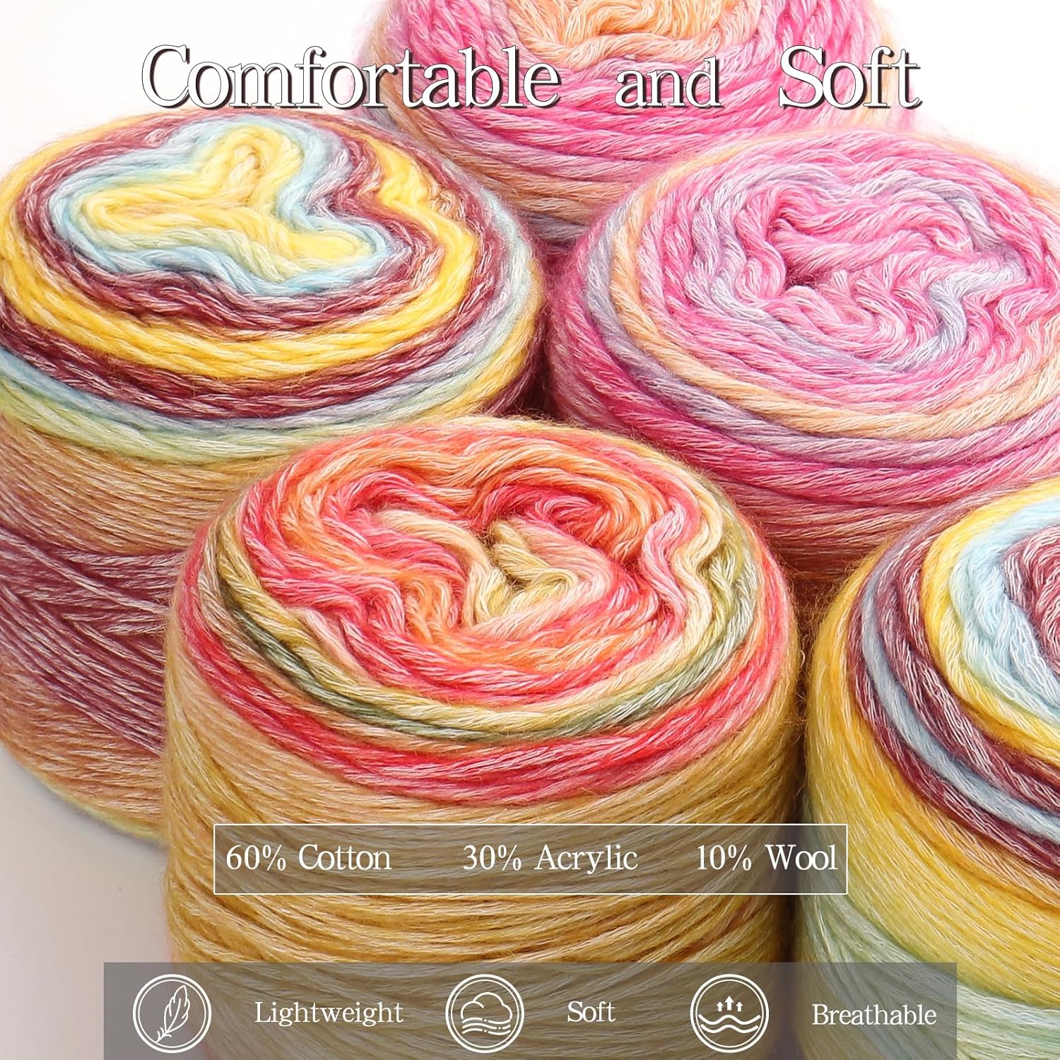 Katech Fairyland Yarn for Crocheting Knitting-Gradient Yarn Cake-4 Pack of 100g/3.52 oz-Soft DK Light Weight #3-60% Cotton 30% Acrylic 10% Wool-Perfect for Scarves. Shawls. Blankets and Garments(A) - Image 7