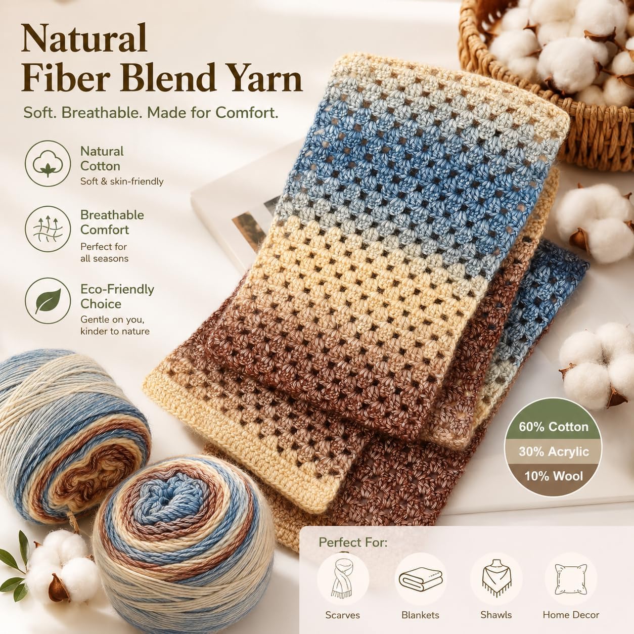 Katech Fairyland Yarn for Crocheting Knitting-Gradient Yarn Cake-4 Pack of 100g/3.52 oz-Soft DK Light Weight #3-60% Cotton 30% Acrylic 10% Wool-Perfect for Scarves. Shawls. Blankets and Garments(A) - Image 2